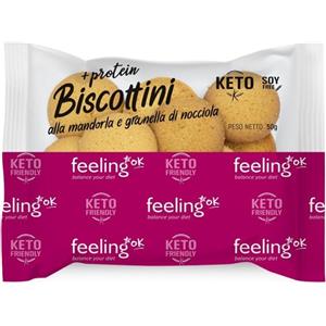 Feeling Ok Protein Biscottini Mandorla e Granella di Nocciola 50g - Snack Proteico Low Carb