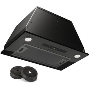 KLARSTEIN Paolo - Cappa da cucina a incasso, cappa sottopensile, 600 m³/h, 200W, filtro antigrasso in alluminio, LED integrato, touch, acciaio inox (nero, 52 cm)