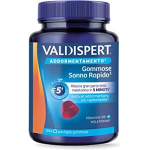 Valdispert Gommose Sonno Rapido, 60 Pastiglie Gommose per Dormire con Melatonina e Vitamina B6, Gusto Fragola, Senza Glutine e Senza Lattosio