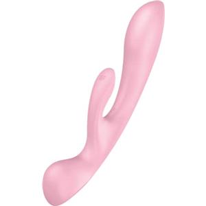 Satisfyer Triple Oh Stimolatore del Punto G e del Clitoride | Vibratore Dildo con 3 Motori | Sex Toys flessibile e impermeabile (IPX7) | 2x12 Programmi di Vibrazione | Sex Toy Rosa per Donne