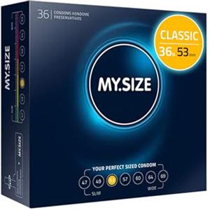 MY.SIZE Preservativo 53 mm, vestibilità regolare, 36 pezzi, vestibilità perfetta e dimensioni adatte a tutti