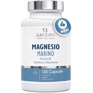 Bandini® Magnesio Marino e Vitamina B6 120 capsule/4 mesi, Alto Dosaggio di Magnesio Marino per Capsula: 200 mg magnesium +1,4 mg di B6, Per Muscoli, Sistema Nervoso, Affaticamento, Stress, Vegano