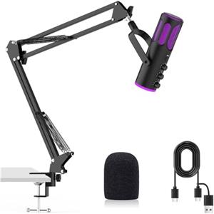 Ortizan Microfono da gioco USB, microfoni a condensatore per PC, PS4/5 e Mac, microfono podcast con cancellazione del rumore con muto, riverbero, monitoraggio, braccio regolabile, filtro per streaming