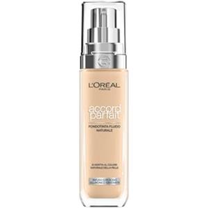 L'Oreal Paris L'Oréal Paris Fondotinta Liquido, Incarnato Uniforme e Illuminato, Finish Naturale, Per Tutti i Tipi di Pelle, Formula con Acido Ialuronico, Accord Parfait, Tonalità: 4N Beige, 30 ml