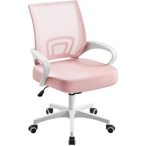 Yaheetech Sedia da Ufficio Scrivania Ergonomica a Rotelle Girevole Reclinabile Imbottita in Rete Traspirante con Braccioli Altezza Regolabile Portata 136 kg Rosa