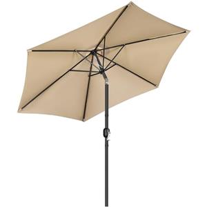 Yaheetech Ombrellone da Giardino 269 cm con 6 Stecche in Poliestere e Metallo Inclinabile Protezione UV Cortile Piscina Esterno Ecrù