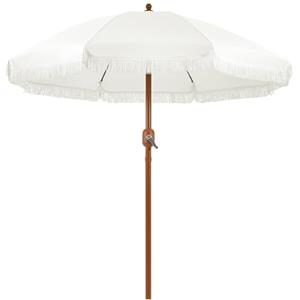 Yaheetech Ombrellone da Spiaggia Giardino Inclinabile con Frange 215 cm in Poliestere e Metallo con Borsa per Trasporto Protezione UV Esterno Cortile Piscina Crema