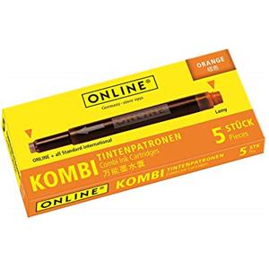 Online Cartucce d'inchiostro per Penna bifacciali, ricariche universali per Penna, compatibili con Tutte Le Comuni Penne stilografiche, Anche Penne Lamy, 5 cartucce di Ricambio, Colore Arancione