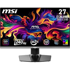 MSI MAG 272UP QD-OLED X24 Monitor da gioco 4K UHD da 27 pollici, 3840 x 2160, pannello OLED Quantum Dot, 240Hz, 0,03 ms, DisplayHDR TRUE Black 400, AMD FreeSync Premium Pro, USB C (15W PD), senza
