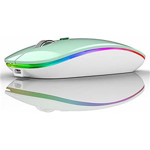 Uiosmuph G12 Mouse Wireless, 2,4 GHz con Ricevitore USB, DPI Regolabile LED Mouse Wireless Ergonomico per Mac/PC/Laptop/iPad - Verde Mentolo