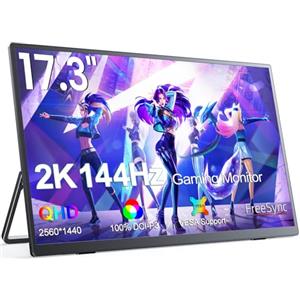 UPERFECT 17.3 Pollici 2K 144Hz Monitor Gioco Portatile con Schermo Opaco IPS Eye-Care 2560 * 1440 400 Nit Mini HDM Tipo C per Laptop PC PS4/5 Xbo Switch, Display Mobile Compatibile VESA