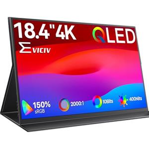 EVICIV Monitor Portatile 4K 18,4 Pollici Grande QLED 150% sRGB 10Bits 2000:1 Mobile Display con VESA & Custodia Protettiva, UHD 3840 * 2160 Schermo da Gioco con Mini HDMI USB C per PC Laptop Telefon