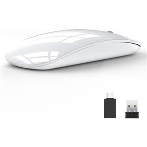 Uiosmuph U58 Mouse Wireless, Ricaricabile Silenzioso Mause Wireless Senza Filo 3 Livelli DPI (800/1200/1600) per Windows/Linux/Mac/laptop/PC (Bianca)