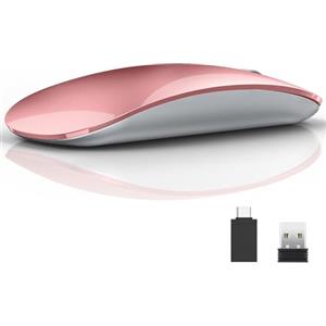 Uiosmuph U58 Mouse Senza Fili, 2.4G Ricaricabile Mouse Wireless Silenzioso Mouse Ottico Wireless Senza Fili con Ricevitore Nano USB per PC/Laptop (Rose Gold)