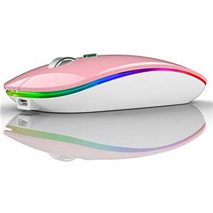 Uiosmuph Mouse Senza Fili Bluetooth, BT5.1+BT5.0+2.4G Ricaricabile Mouse Senza Fili Ottico Piccolo Portatile con Mouse USB per per Notebook, PC, Laptop, MacBook, Computer (Rosa)