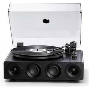 1 BY ONE Giradischi Vinili Tutto in Uno con Altoparlanti Incorporati, Preamplificatore Phono, Testina Magnetica AT-3600L, Uscita RCA, Trasmissione a Cinghia 2 Velocità, Finitura Laccato Piano Grigio