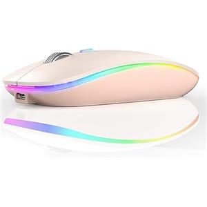 Uiosmuph Mouse Senza Fili Bluetooth, BT5.1+BT5.0+2.4G Ricaricabile Mouse Senza Fili Ottico Piccolo Portatile con Mouse USB per per Notebook, PC, Laptop, Computer, MacBook, Rosa