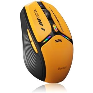 Uiosmuph Mouse Bluetooth G19, mouse wireless Bluetooth a LED (Tri-modalità: BT 5.1/5.0+2.4G), livello di batteria visibile, 1600 DPI Optical, mouse wireless USB ricaricabile per laptop, Mac OS, giallo