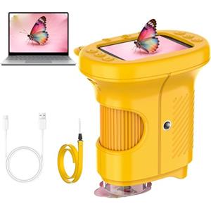 Misilmp Microscopi per Bambini, Zoom 1000X USB Digitali con Schermo IPS da 2.4" Mini Microscopio Portatili Tascabile con Fotocamera con 8 LED per Bambini, Compleanno, Natale Oltre i 3 (Arancio)