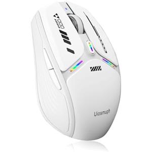 Uiosmuph Mouse Bluetooth G19, mouse wireless Bluetooth a LED (tri-modalità: BT 5.1/5.0+2.4G), livello di batteria visibile, 1600 DPI ottico, mouse wireless USB ricaricabile per laptop, Mac OS, bianco