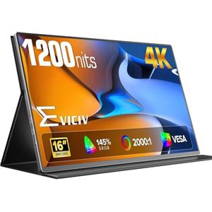 EVICIV Monitor Portatile 16 Pollici 4K 1200 Nits, UHD 3840x2400 2000:1 145% sRGB USB-C HDMI, Compatibile VESA con Custodia, Schermo Alta Luminosità per Esterno per Laptop/Telefono/Console