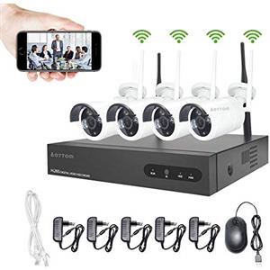 Aottom Bullet Camera Videosorveglianza WiFi 8CH Videosorveglianza WiFi Telecamere di Sorveglianza- 8ch 2MP NVR Kit + 4pcs 1080P Camera, Visione Notturna, Motion Detection, Allarme E-mail, P2P, No HDD