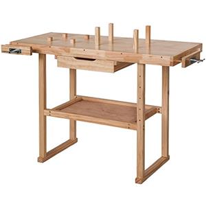 tectake® Banco da Lavoro In Legno, Tavolo da Lavoro con Cassetto, Ripiano e Ganci Utensili, Banco da Falegname per Officina e Garage, 117 x 47,5 x 83 cm - Marrone