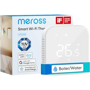 Meross Termostato WiFi, Termostato Caldaia WiFi, Termostati Smart per il Riscaldamento dell'acqua a Pavimento, Compatibile con Alexa e Google Home, LED Digitale Vetro Touchscreen