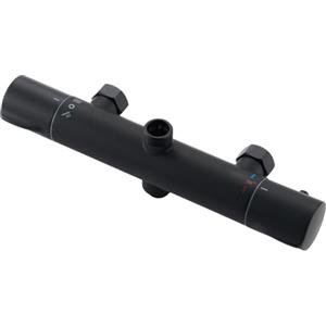 Ulytid Miscelatore Doccia Con 2 Uscite, Miscelatore Termostatico Doccia Rubinetto Bagno, Uscita Superiore 3/4" BSP (26.4mm) e Uscita Inferiore 1/2" BSP (21mm), Rotondo, Finitura Nero Opaco