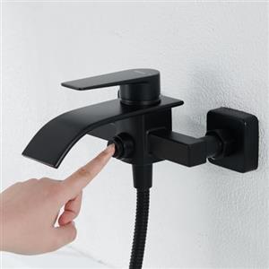 Kelleria Rubinetto per Vasca da Bagno, Design a Cascata, Miscelatore Vasca Monocomando Ottone a Parete, con Interruttore a Pressione, Montaggio incluso Accessori, Nero Opaco