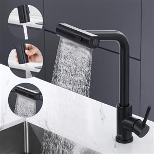 Ulytid Rubinetto Lavello Cucina con Doccetta Estraibile, Rubinetto Cucina Nero Cascata a 3 Modalità, Miscelatore Cucina Girevole a 360° in Acciaio Inox, Acqua Calda e Fredda, Finitura Nero Opaco