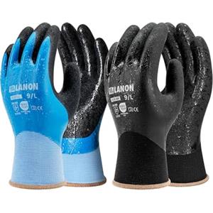 LANON Protection LANON 2 Paia Guanti da Lavoro Impermeabili, Doppio Rivestimento in Lattice per Uomo e Donna, Ideali per Giardinaggio, Lavori Estivi di Edilizia, Pulizia Auto e Pesce, Blu & Nero, M/8