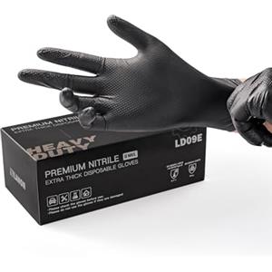 LANON Protection LANON 8 Mil Guanti Nitrile, Neri Guanti Monouso Extra Forti con Diamante, Meccanico, Alimenti, Senza Lattice & Polvere, Taglia S, 100 Pezzi