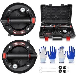 BURMONG 2 Pacchi 8" Ventose per Vetro, Ventosa per Piastrelle con Manometro, Ventose Professionali con Cassetta Attrezzi Portatile per Piastrelle, Marmo,Vetro, Capacità di Carico a 200kg