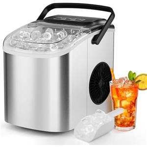 LIFERUN Macchina Ghiaccio, 12 kg/24h, 9 Cubetti di Ghiaccio in 6 Minuti, 2 Dimensioni di Ghiaccio, Silenzioso, Macchina del Ghiaccio con Maniglia, Macchina per il Ghiaccio Autopulente per Cucina/Ufficio/Bar