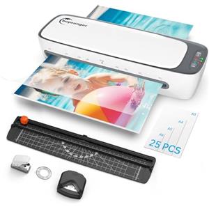 Buyounger Plastificatrice,Plastificatrice A3 A4 A5 A6,Laminatrice a Freddo e Caldo con 25 Buste, Rilascio Inceppamento in ABS, 1 Taglierino, 1 Arrotondatore per angoli per Scuola, Casa, Ufficio, Documenti, Foto