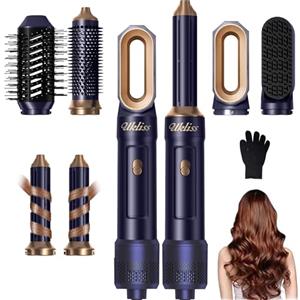 UKLISS 6 in 1 Airstyler, Spazzola Asciugacapelli & Hairstyler Set con Arricciacapelli Automatico, Phon per Capelli, Thermal Brush, Spazzola Lisciante per Capelli, Regali per Donne Styling - Blu