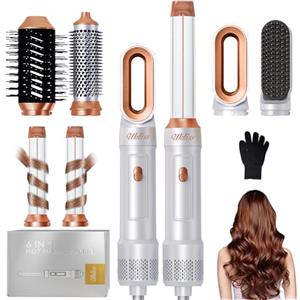 UKLISS 6 in 1 Airstyler, Spazzola Asciugacapelli & Hairstyler Set con Arricciacapelli Automatico, Phon per Capelli, Thermal Brush, Spazzola Lisciante per Capelli, Regali per Donne Styling - Bianco