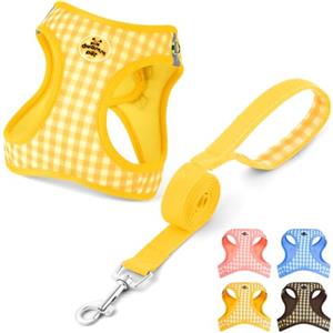 OFFCUP Pettorina per Cani Gatti con Guinzaglio Set Traspirante Imbracatura in Air Mesh per Cani Piccoli Pettorina Step-in Regolabile Riflettente Morbida Imbottito Anti-Strappo, Giallo, XS