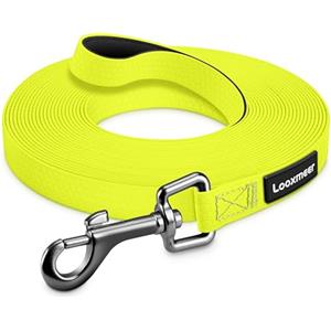 Looxmeer Guinzaglio Addestramento per Cani, Guinzaglio per Cani 3 m/5M/7M/10M/15M/20M/25M/30M, Lunghina Cane Leggero Durevole con Moschettone a D, Custodia Portabile, Giallo Fluo