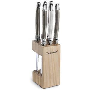 Lou Laguiole AMEFA Bloc de 6 couteaux steaks Gamme Tradition - Poivre, taupe, perle