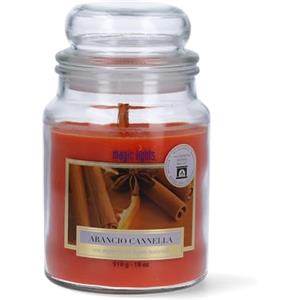 Magic Lights Candela Profumata in Giara 510g - Arancio & Cannella - Stoppino in Legno Scoppiettante - Cera Vegetale min. 75% - Made in Italy - 90/100 Ore