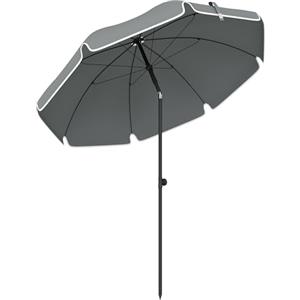 Outsunny Ombrellone da Spiaggia Ø150 cm con Ancora, Tettuccio Reclinabile 30°, Ombrellone da Mare con 8 Stecche in Metallo e Borsa da Trasporto, per Esterno, Patio, Spiaggia, Grigio Scuro