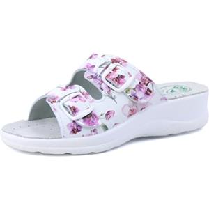 JOMIX Pantofole Donna Ortopediche Estive Ciabatte Fibbia Regolabile con Zeppa Punta Aperta Sandali Plantare Ergonomimco Morbido da Casa per Anziani e Signora ITD1474 Fiore Fucsia 39