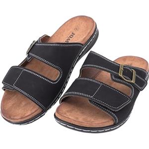 JOMIX Ciabatte Uomo Estive con Strappo Sandali Eleganti Comodi Pantofole Pelle Ergonomico Morbido Look Casual con Doppia Fibbia Regolabile MOX250687 Nero 43