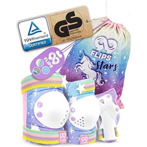 99FLIPS Protezioni Pattini Bambina Ginocchiere Bambini - Set Protezione Skateboard Bambino Ginocchiere e Gomitiere - Taglia XS - Arcobaleno - Protezione Bici Bambina Pattini da Ghiaccio
