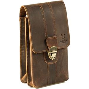 MATADOR Marsupio da uomo in pelle #Malaga XL, ampia custodia per cellulare con doppio scomparto, elegante marsupio da uomo per smartphone fino a 7,5 pollici, pratico per tutti i giorni, Hunter marrone
