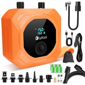 Lytool Pompa SUP Elettrica 50 PSI Alta Pressione, Gonfiatore Paddle 12V DC, Gonfiaggio e Sgonfiaggio Automatico a 3 Stadi, Arresto Automatico, Cavo Accendisigari 3M per SUP, Kayak,Materasso,Bici, Moto, Auto