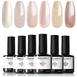 Modelones Smalto UV per Unghie Gel 6 Colori Nude Rosa Oro Glitter Soak Off Nail Polish French Manicure Natale Festa Fai Da Te Casa 7 ml