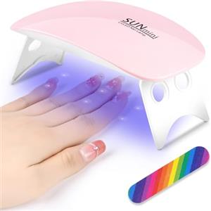 URAQT Professionale Lampada UV LED Unghie, Mini lampada per unghie portatile UV a forma di topo, Asciuga Smalto Gel Unghie, con Lima Unghie, Nail Lamp per Uso Domestico e Viaggiare(B-Rosa)